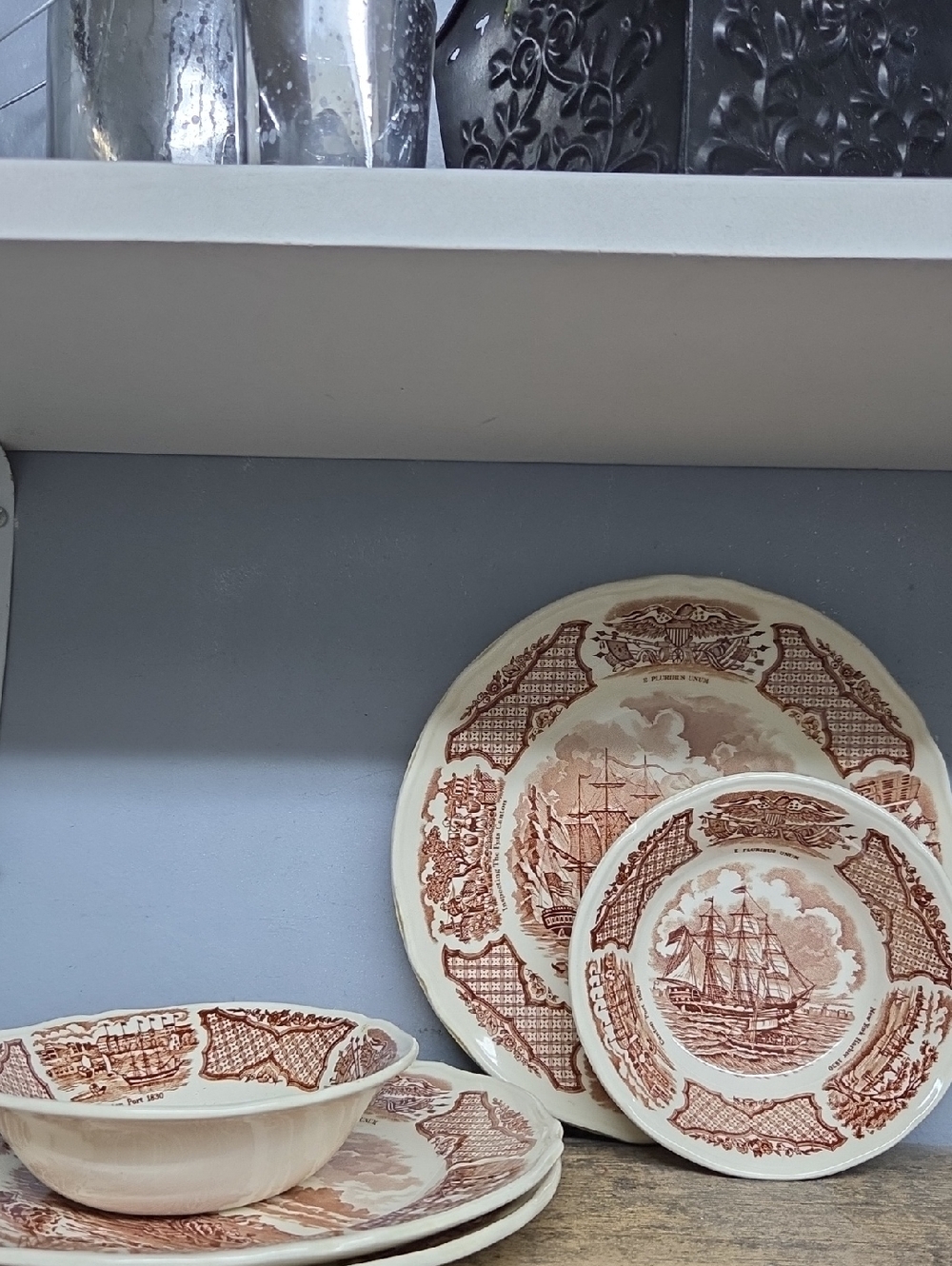 Vintage Alfred Meakin Staffordshire "Fair Winds" Plate& Bowl Set